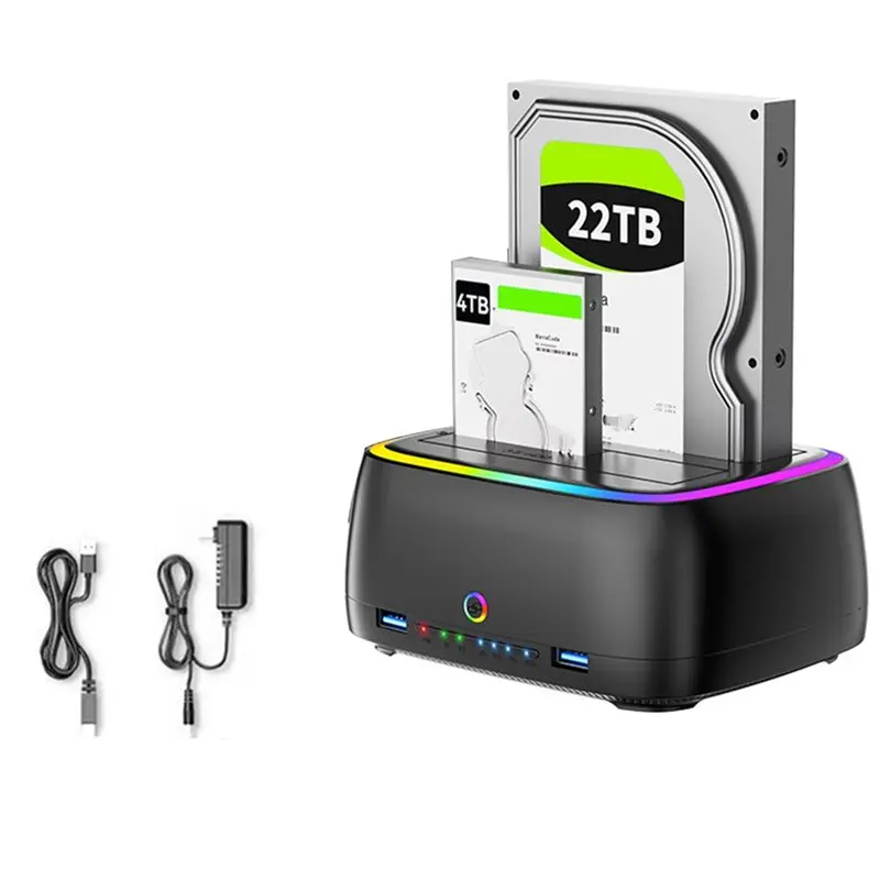 ABFM-USB3.0 5Gbps SATA HDD Docking Station 7 In 1 Dual-Bay Hard Drive Station 2.5/3.5" HDD/SSD Offline Clone Enclosure TF/SD EU