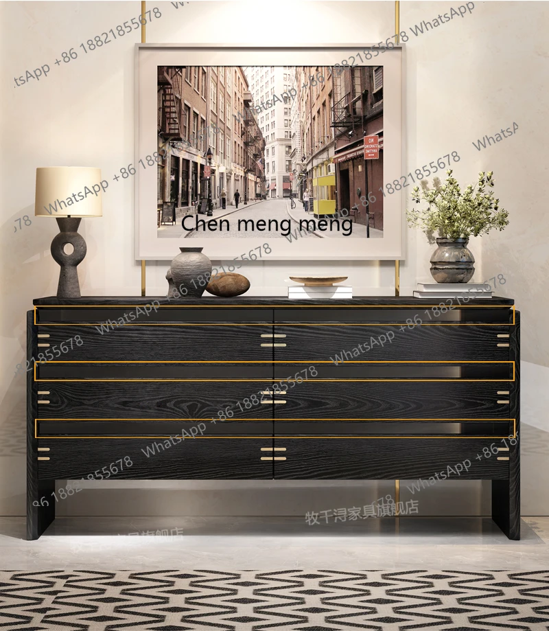 

French retro style solid wood porch chest villa living room Italian marble locker master bedroom end of bed multi-draw cabinet