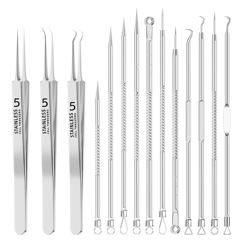 Kit professionnel d'élimination des points noirs et des boutons, pincettes à comédons en acier inoxydable, ensemble d'outils de traitement de l'acné pour les soins de la peau