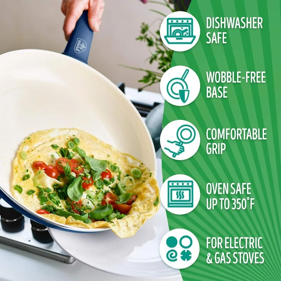 Мягкая ручка, здоровая керамика с антипригарным покрытием, набор посуды из 12 предметов для домашней кухни, покрытие без PFAS, легко чистится в посудомоечной машине Dura