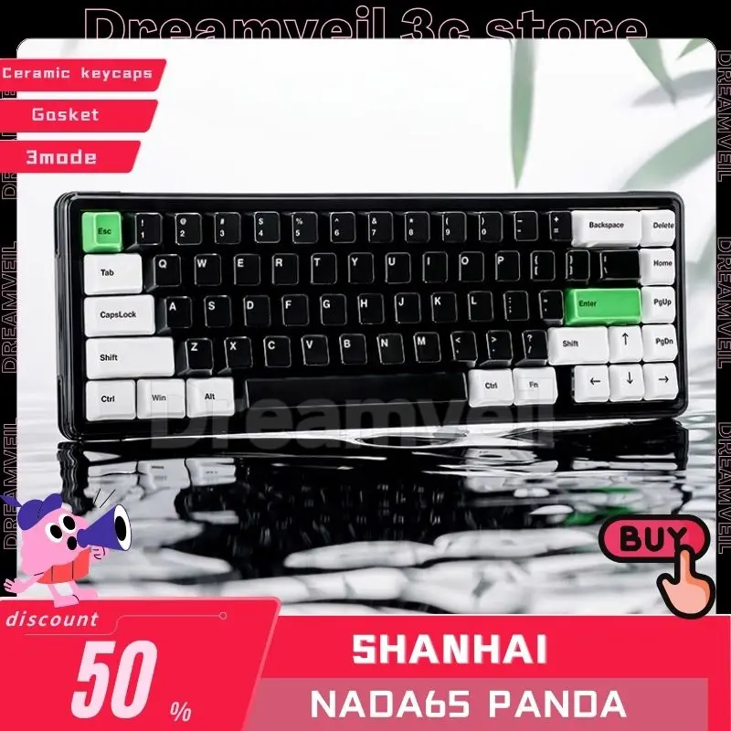 Nada65 Panda Mechanical Keyboard 3Mode 2.4G Wireless Bluetooth Keyboard Gasket Ceramic keycap RGB Hot Swap Custom Gamer Keyboard