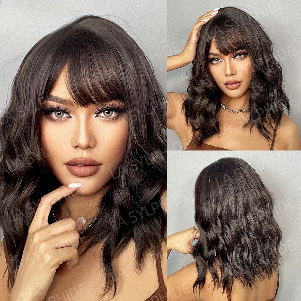 

Wig high cranial top best-selling European beautiful woman Qi bangs short curly hair brown water ripple multi-color wig