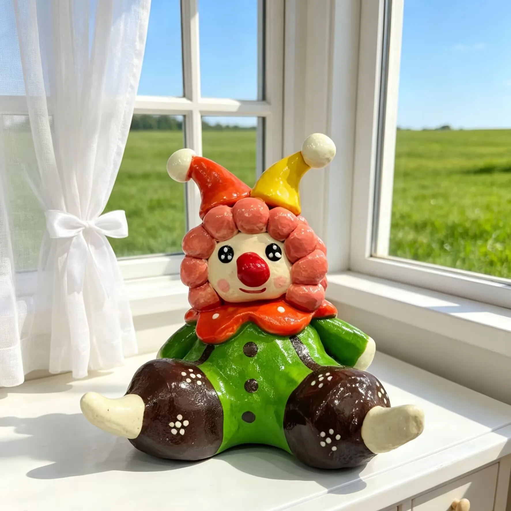 Cute hand drawn clown ceramic ornaments, creative cartoon clown phone holder, home desktop decoration,holiday gifts handicrafts