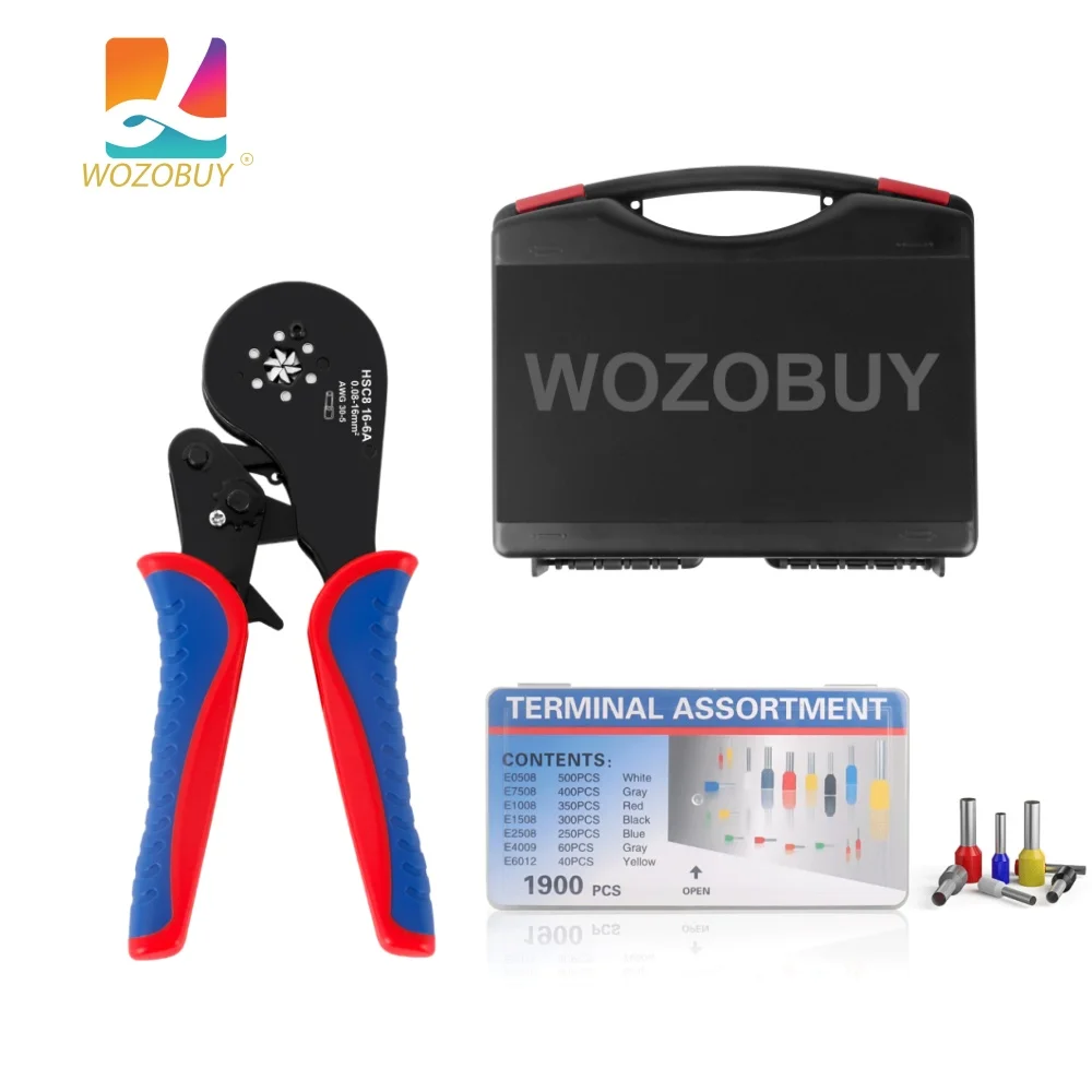 

WOZOBUY Инструмент для обжима шестиугольных наконечников или набор инструментов, инструмент для обжима наконечников с храповым механизмом 16–6 А — для кабельных наконечников 30–5AWG