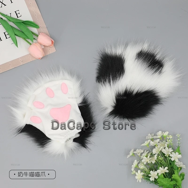 Furry Gloves Kig Fursuit Kigurumi Cosplay Plush Gloves Full SeasonGloves Claw Black White Multicolor Claw Cute Gift Customized