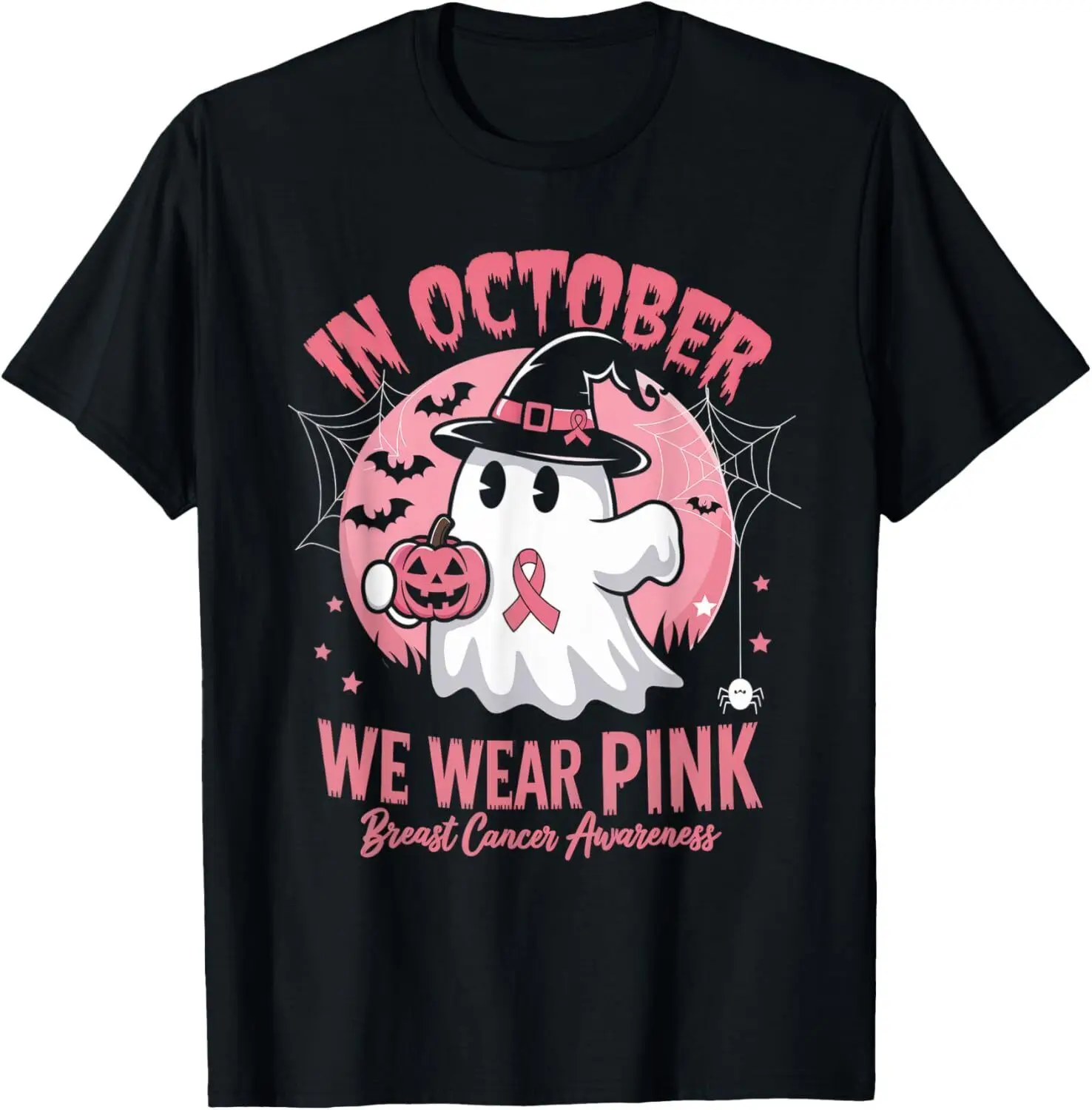 

Breast Cancer Shirts Women Halloween In October We Wear Pink T-Shirt S-5XL