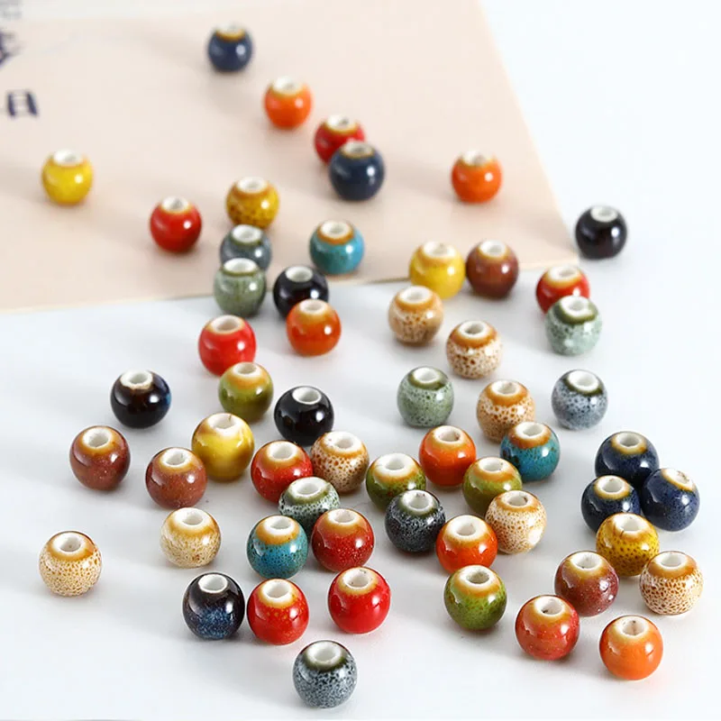 50Pcs 6mm Fancy Glaze Ceramic Beads Charms Round Porcelain Loose Spacer Beads DIY Handmade Bracelet Jewelry Making Accessories