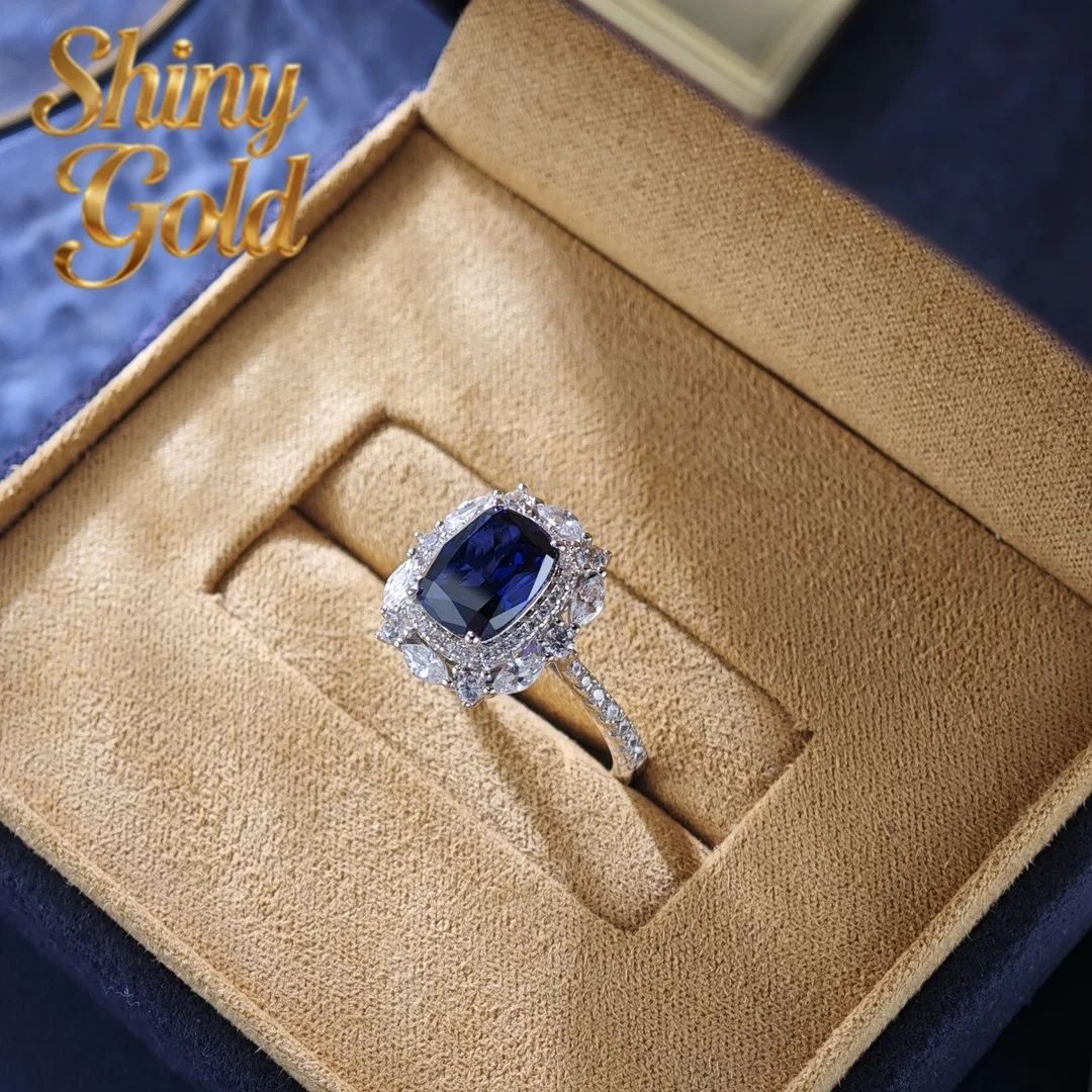 

ShinyGold 3Ct Natural Sri Lanka Sapphire Ring Solid 925 Sterling Silver Jewelry Korean Female Women Ring With Certificate HR274