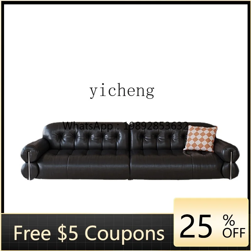 

ZZZf Retro Genuine Leather Sofa Living Room New Chinese Style Straight Row High Leg Brown Sugar Cloud Sofa
