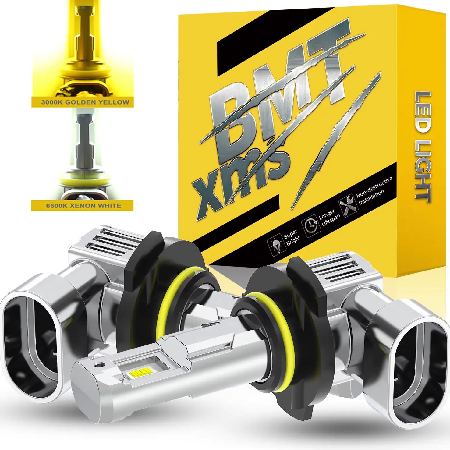 

BMTxms 2 шт. 20000 лм 40 Вт 9005 HB3 9006 HB4 Светодиодные противотуманные фары для автомобиля с чипом CSP, белый свет 6500K, желтый свет 3000K, дневные ходовые огни, аксессуары