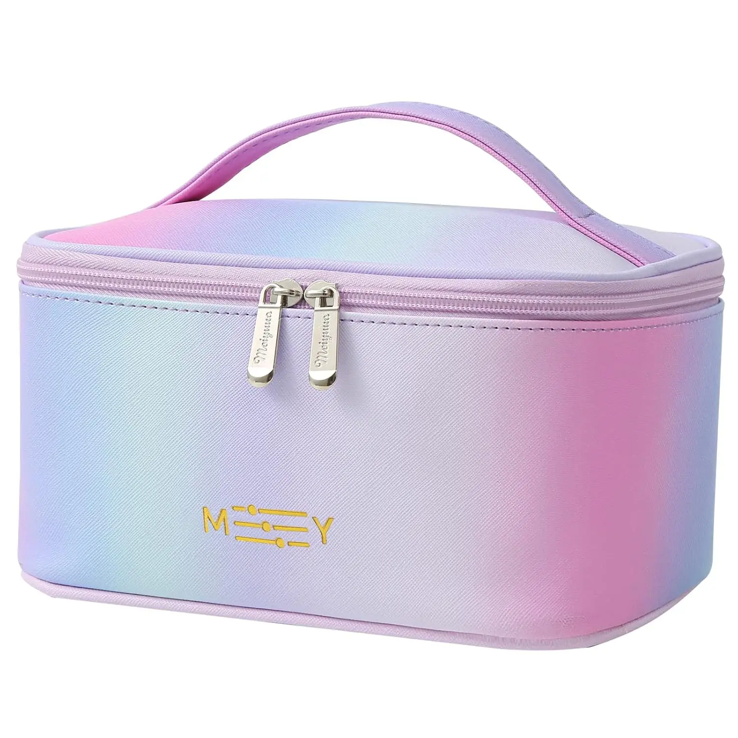 

Meiyuuo Makeup Bag Large Cosmetic Bags for Women Girls Cute Travel Zipper Pouch Toiletry Organizer for Beauty Essentials Waterproof (Gradient Rainbow Pink)