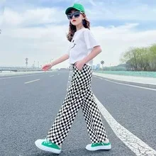 2023 summer Girl Baby Clothes smile shorts T shirt Tops + teenager loose pants 2pcs Outfits 5 7 8 9 6 10 12 13 14 Years