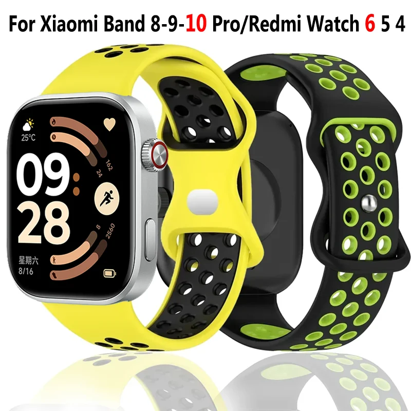Silikonarmband für Redmi Watch 4 5 6 Sport Atmungsaktives Ersatz-Komfortarmband für Xiaomi Band 10 Pro/9 Pro/8 Pro Correa