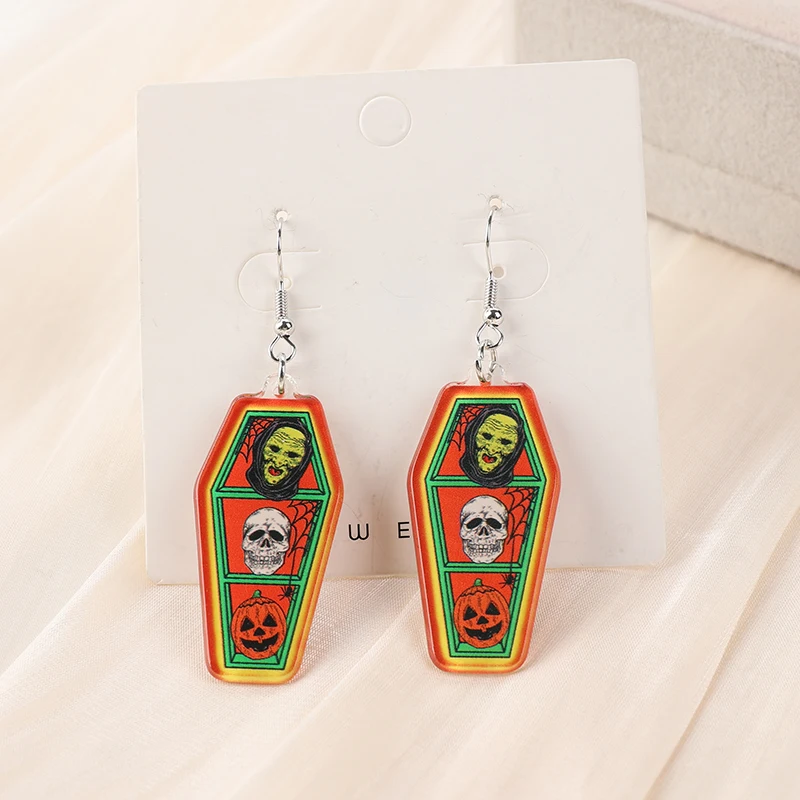 1Pair Halloween Drop Earring Creative Acrylic Vintage Pumpkin No Feet Ghost Fashion Jewelry For Woman Girl Holiday Birthday Gift