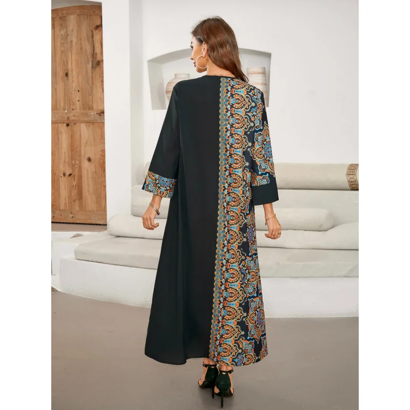 Cross-Border Real Shot Hot Sale Printed Long Patchwork Dress Elegant Middle East Maxi Dress