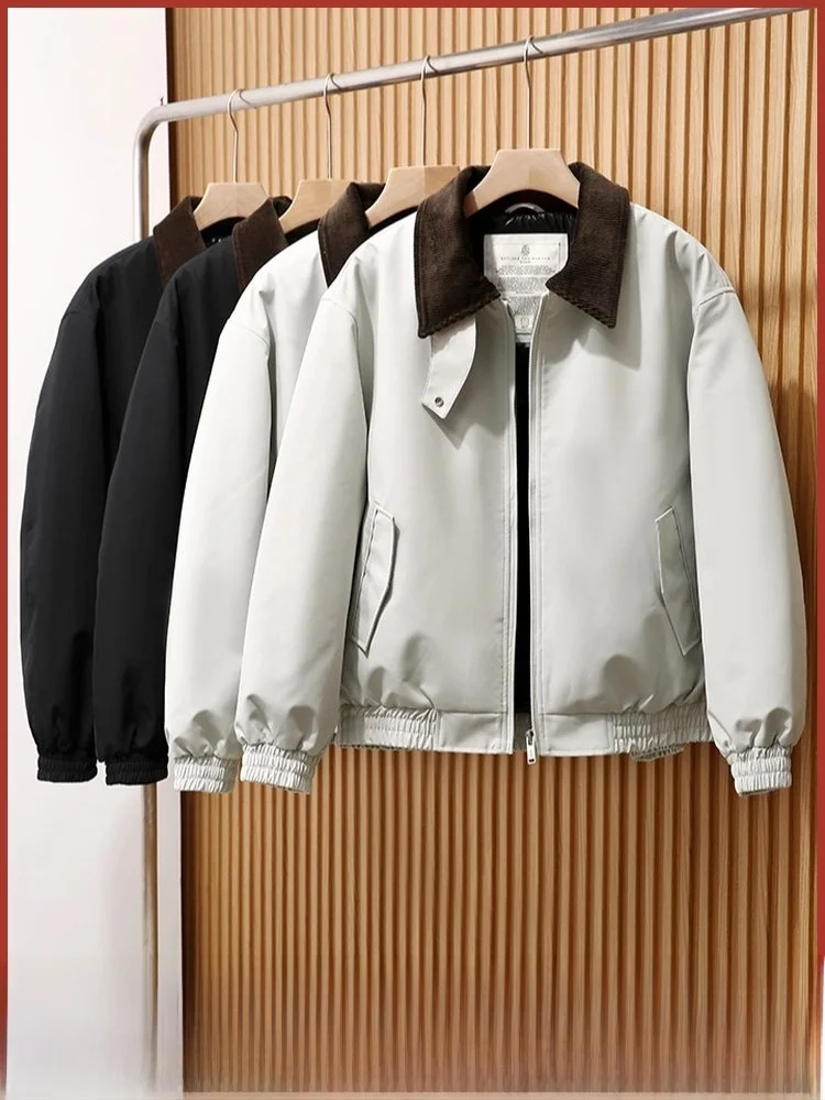 

American High-End Retro Barn Sle ort Cotton Jaet Men's Warmth Outerwear Youth Trendy Zipper Decorated Nylon