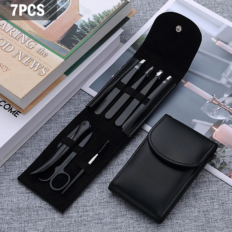 7 Piece Professional Stainless Steel Eyebrow Tweezers Set Hair Slant Tool Set