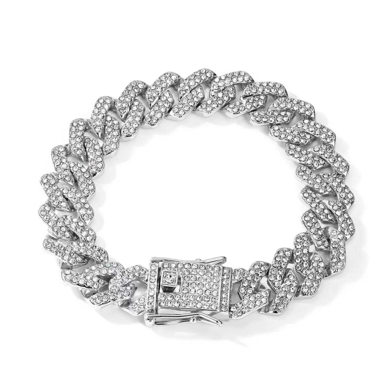 

Full Paved Rhinestone Cuban Link Chain Zinc Alloy Necklace Bracelet Hip Hop DIY Trendy Jewelry