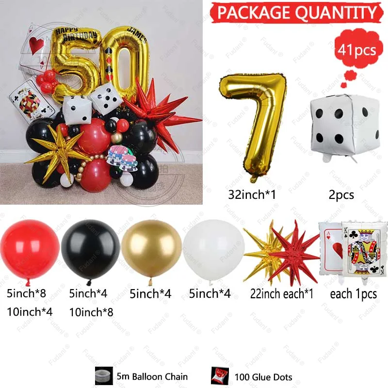 41 Stuks Poker Harten Q Folie Ballonnen Dobbelstenen Folie Ballon Casino Thema Party Volwassen Verjaardag Decor Las Vegas Party Poker thema Party