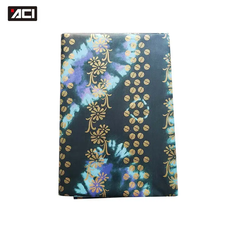 ACI Bazin Riche Shadda Brocade Nigeria Style 5 Yards Tie Dyed Gold Printing Damask African Jacquard Fabric For Wedding Dress