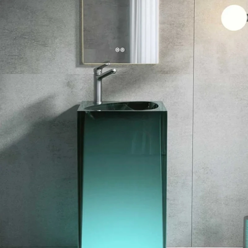 Floor-to-ceiling integrated bathroom wash basin bathroom color transparent crystal resin art column basin