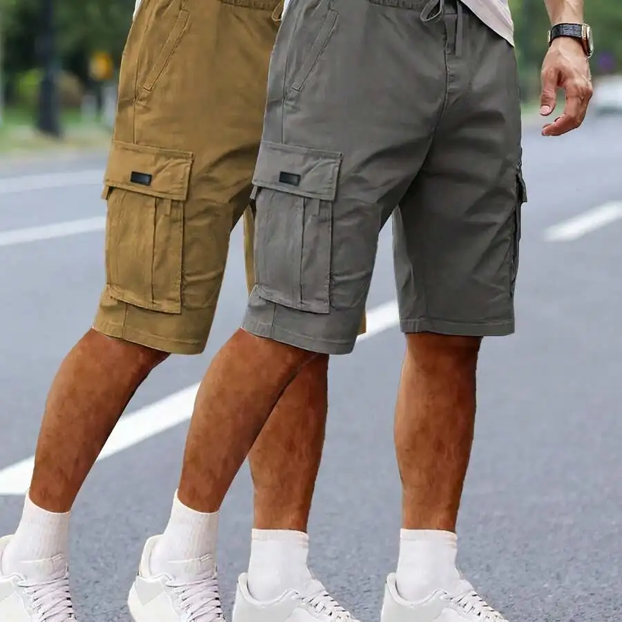 

2 Pack Mens Cargo Shorts With Drawstring Waist And Multiple Pockets