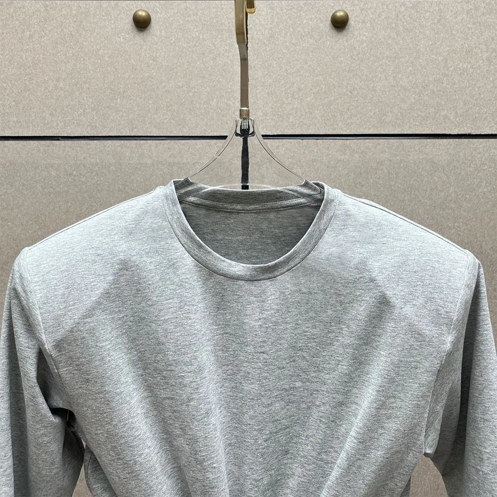 Ladies Cotton‑blend Long Sleeve Tee Crew Neck Front Twisted Knot Ruched Slim Fashion Cropped T‑Shirt Women Casual Daily Tops