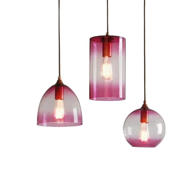 

Ретро подвесной светильник Цветной стеклянный абажур Подвесной светильник Холл отеля Ресторан Столовая Бар Лофт Подвесная потолочная люстра