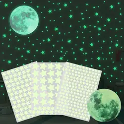 Self-adhesive Full Luna  Luminous Decals Kids Bedroom DIY 3D Glow In Dark Moon Stars Wall Stickers