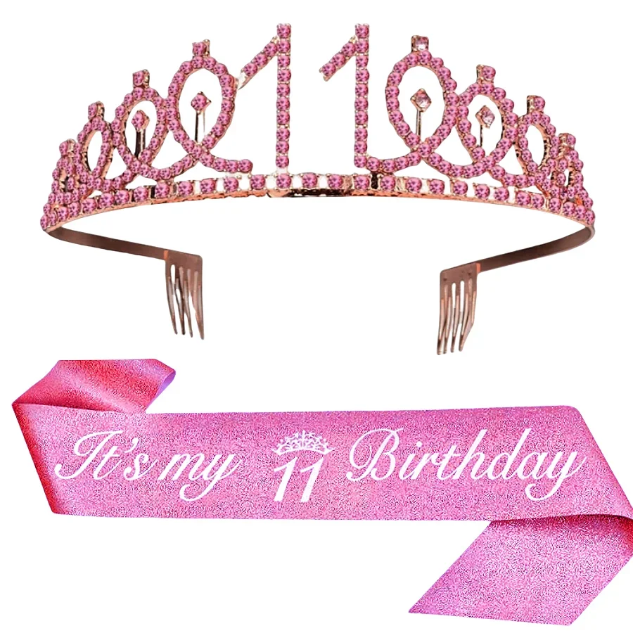 Geburtstags-Tiara-Krone-Schärpe für Frauen und Mädchen – „Es ist mein 4., 5., 6., 7., 8., 9., 10., 11., 12., 13., 15., 16. Geburtstag“ – Partydekoration – Detail 1