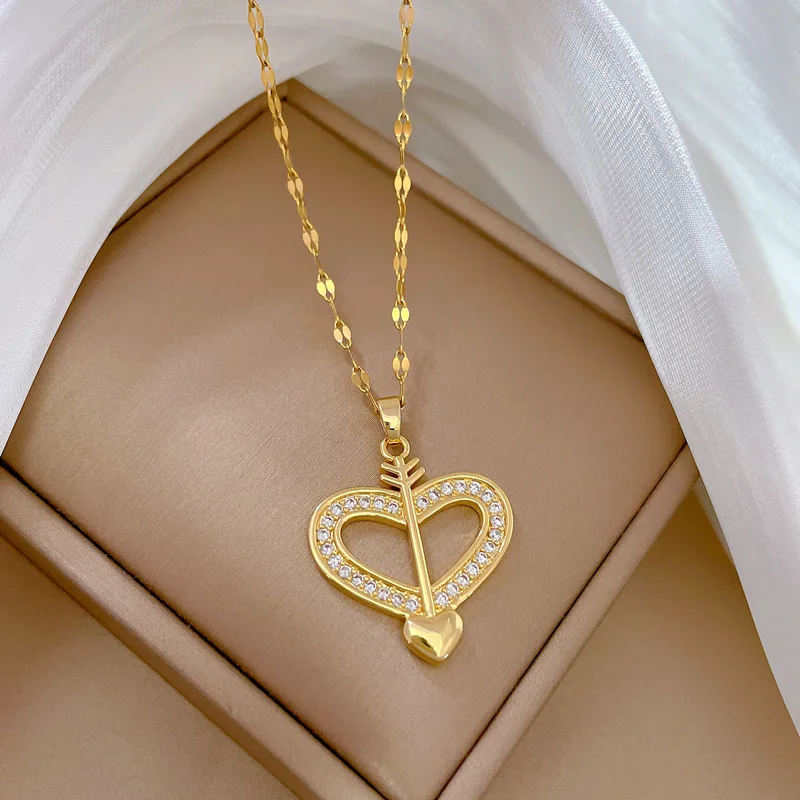 Trend ige Herz Edelstahl Zirkonia Halsketten für Frauen Mädchen lieben Gold Farbe Metall Halskette Party Geburtstag täglichen Schmuck