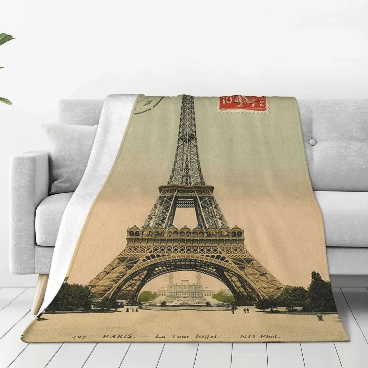 Eiffel Tower Vintage French Postcard Blankets Soft Warm Flannel Throw Blanket Plush for Bed Living room Picnic Travel Home Sofa
