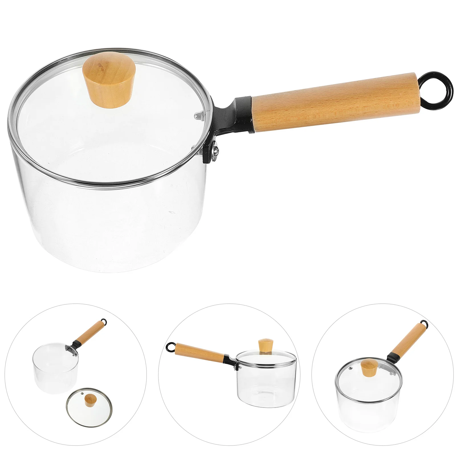 

1pc Glass Soup Pot Heat Resistant Clear Cooking Pot With Wooden Handle For Noodle Soup Milk Stew Kitchen Cookware Serving Bowl