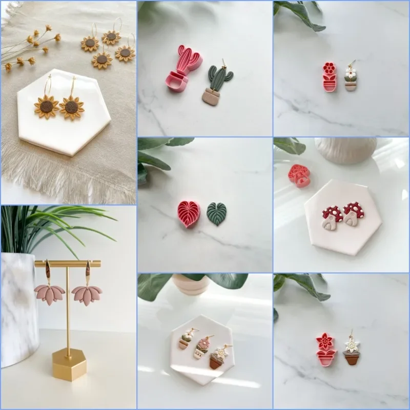 

3D Flower Earrings Jewelry Pendant Making Molds Diy Plant Flower Pot Earrings Polymer Clay Mold Soft Pottery Polymer Clay Cutter