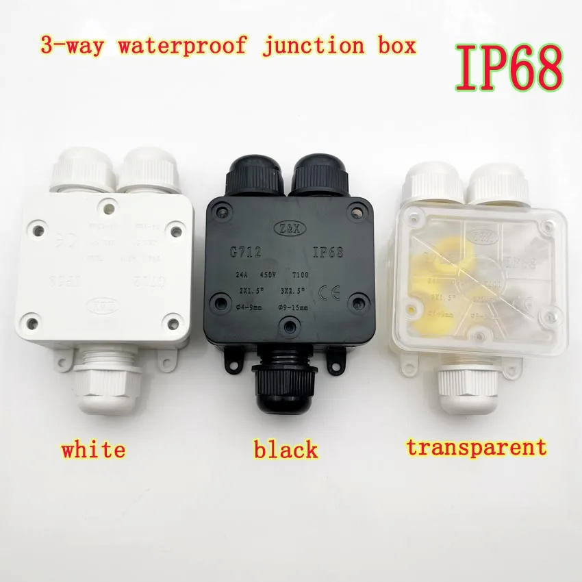 3 Way Waterproof Junction Box IP68 4/5/6pin 4-14mm Electrical Cable Wire Connectors 24A 450V External Electrical Junction Box