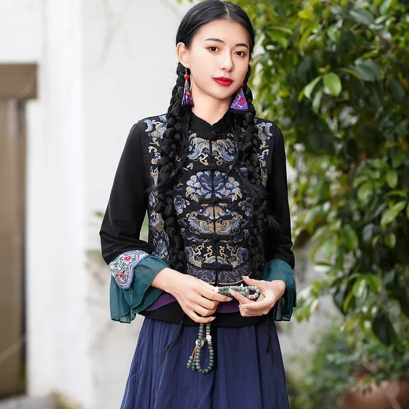 Fashion National Vest Women Embroidery Chinese Style Traditional Harajuku Short Waistcoat Vintage Female Casual Tang Suit Gilet