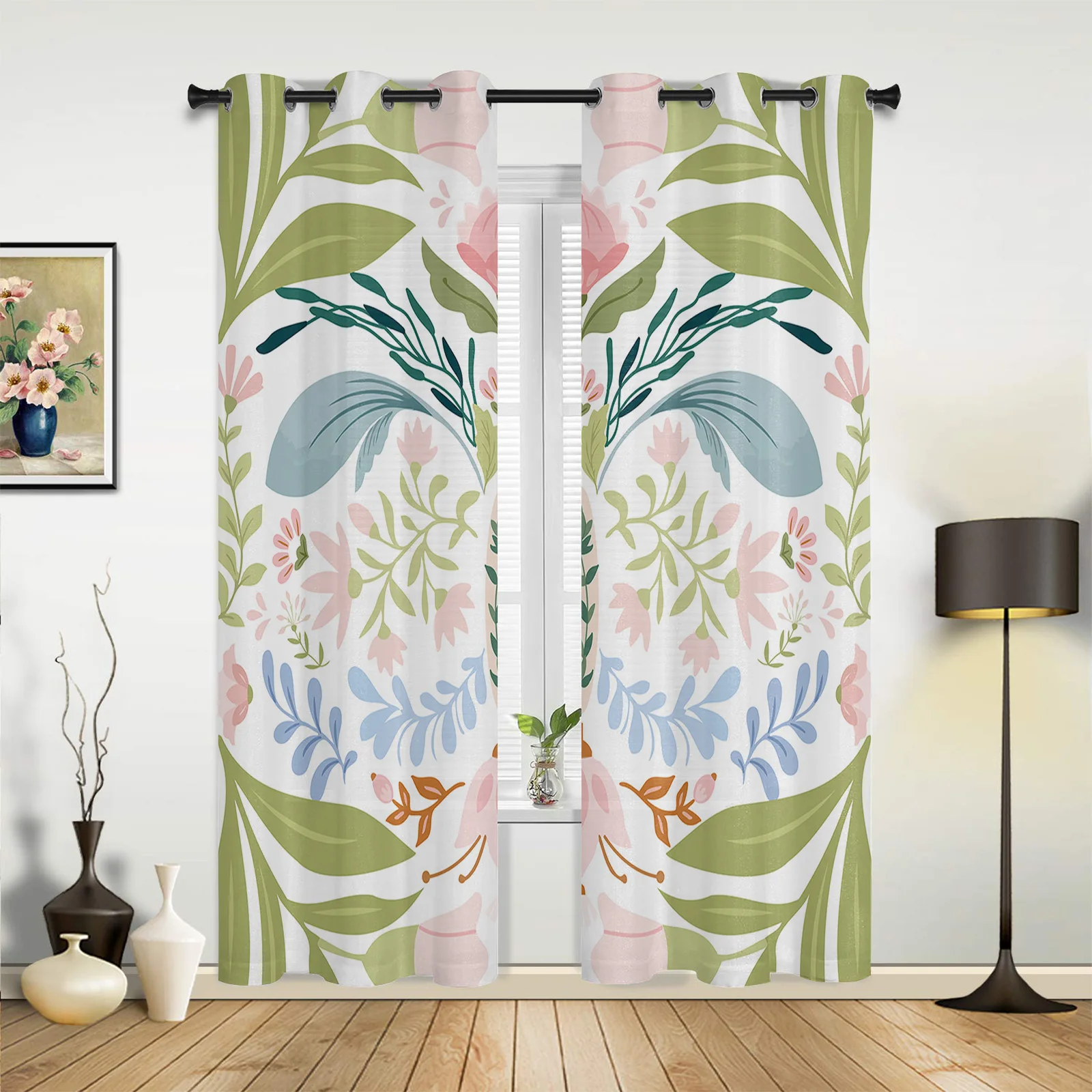 Flower Leaves Line Arrangement Polka Dots Childrens' Room Curtain Hall Living Room Window Curtain Gift Large Finished Curtain