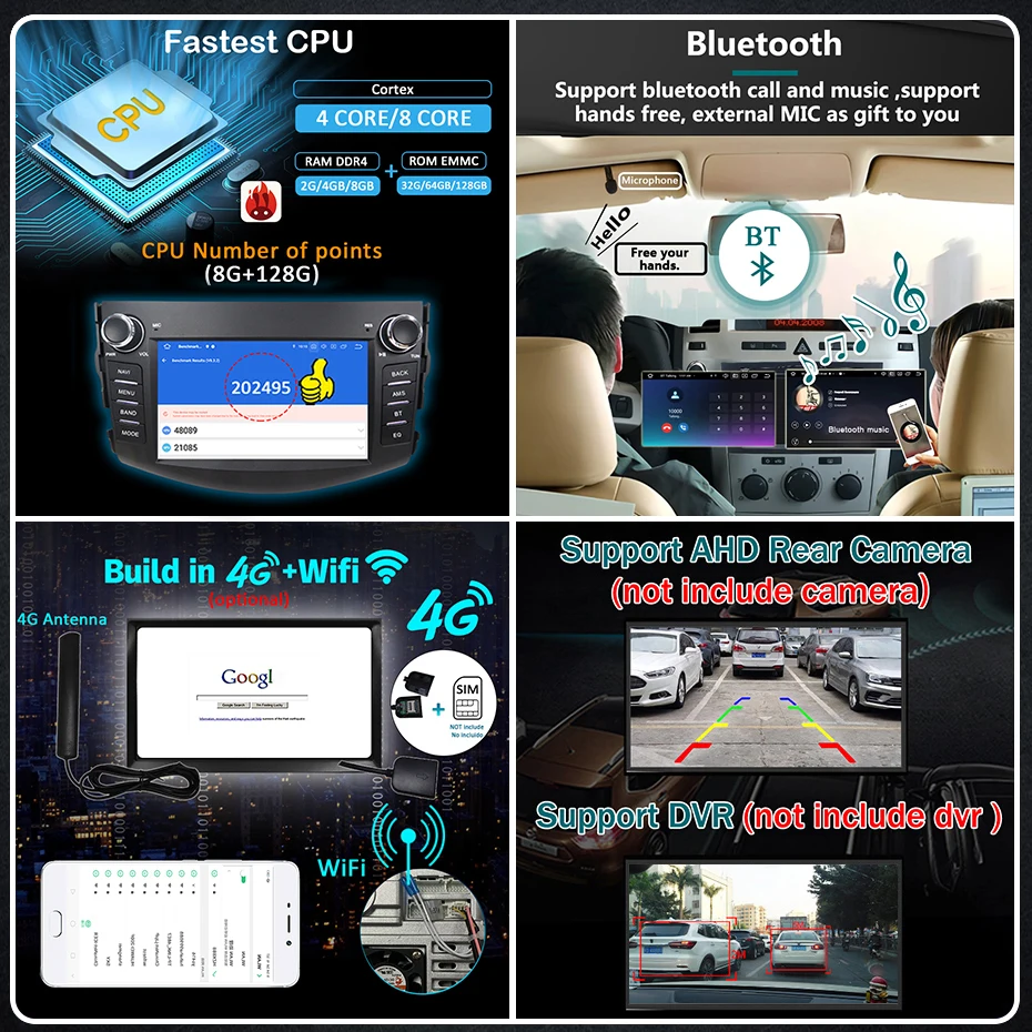 اللاسلكية Carplay أندرويد 14 شاشة راديو السيارات لتويوتا RAV4 2006-2018 2 din autoradio سيارة مشغل وسائط متعددة نظام تحديد المواقع ستيريو 4G LTE