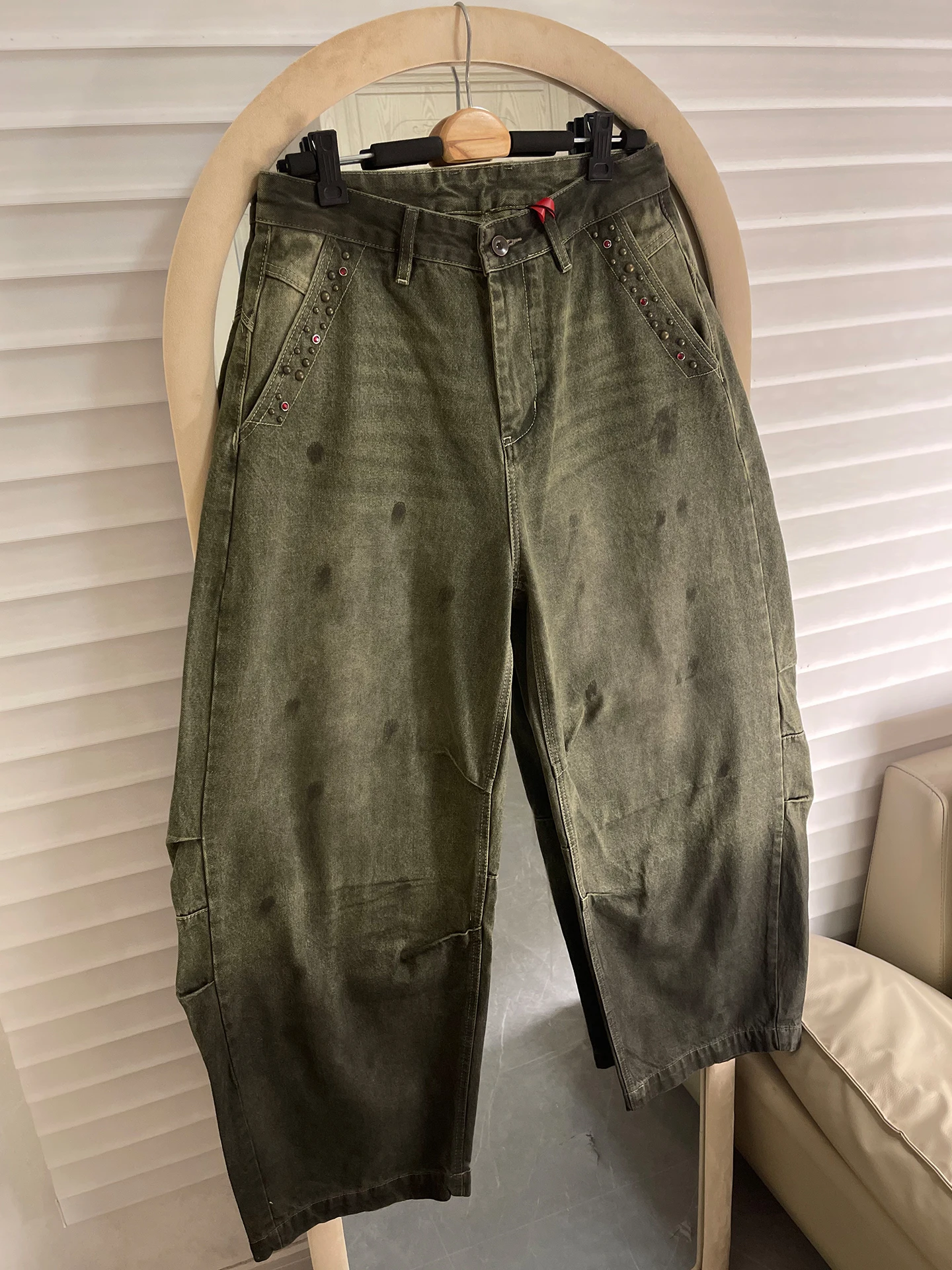 

Parisian Sle American Waed Knife Jeans Men's Loose Straight Leg Workwear Trousers Casual Cotton Polyester Blend
