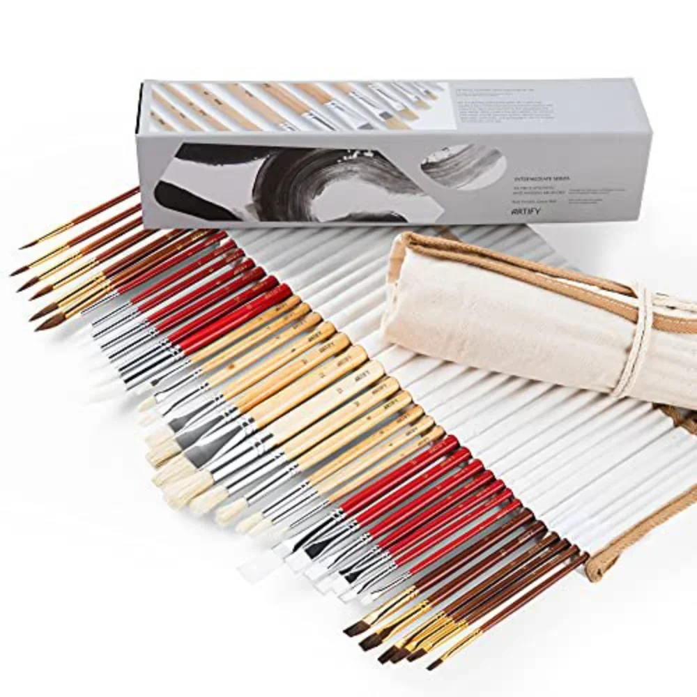 

24/36 Artist Paint Brush Set Nylon Bristles Hair Watercolor Acrylic Oil Painting Round Slant Pen Tip Wood Handle Drawing Art