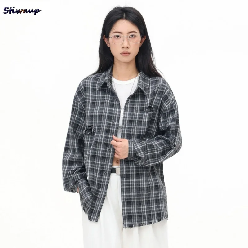 

Клетчатая рубашка, женские топы больших размеров, женские элегантные блузки, японские винтажные модные рубашки с длинными рукавами, женская дизайнерская одежда