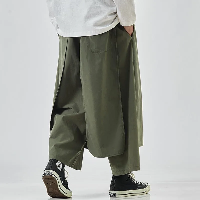 Men Japanese Yamamoto Style Dark Oversize Loose Skirts Pants Male Irregular Ins Chic Fake-2pcs Knight Trendy Fashion Y2K Trouser