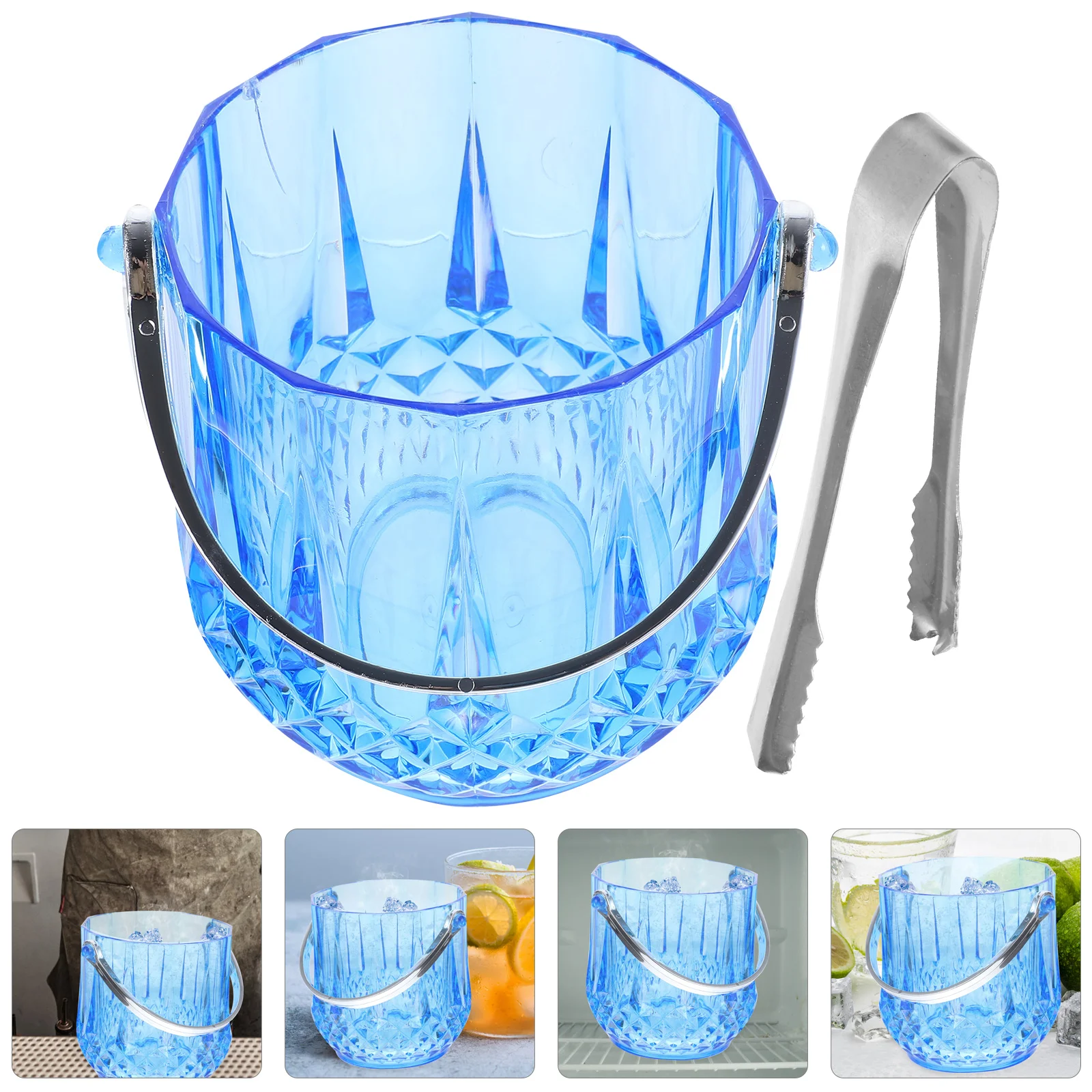 

1Set Diamond Bucket 1150ml Stainless Steel Ice Tongs Large Capacity Elegant Design for Home Party Bar Gathering Cocktail