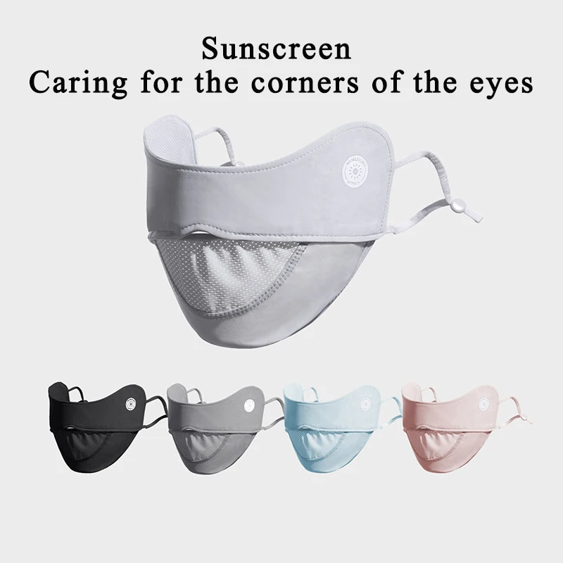 Women Ice Silk Mask Thin Breathable Mesh Face Cover Summer Outdoor Sunscreen Mask Adjustable Anti-UV Cycling Running Sport Mask