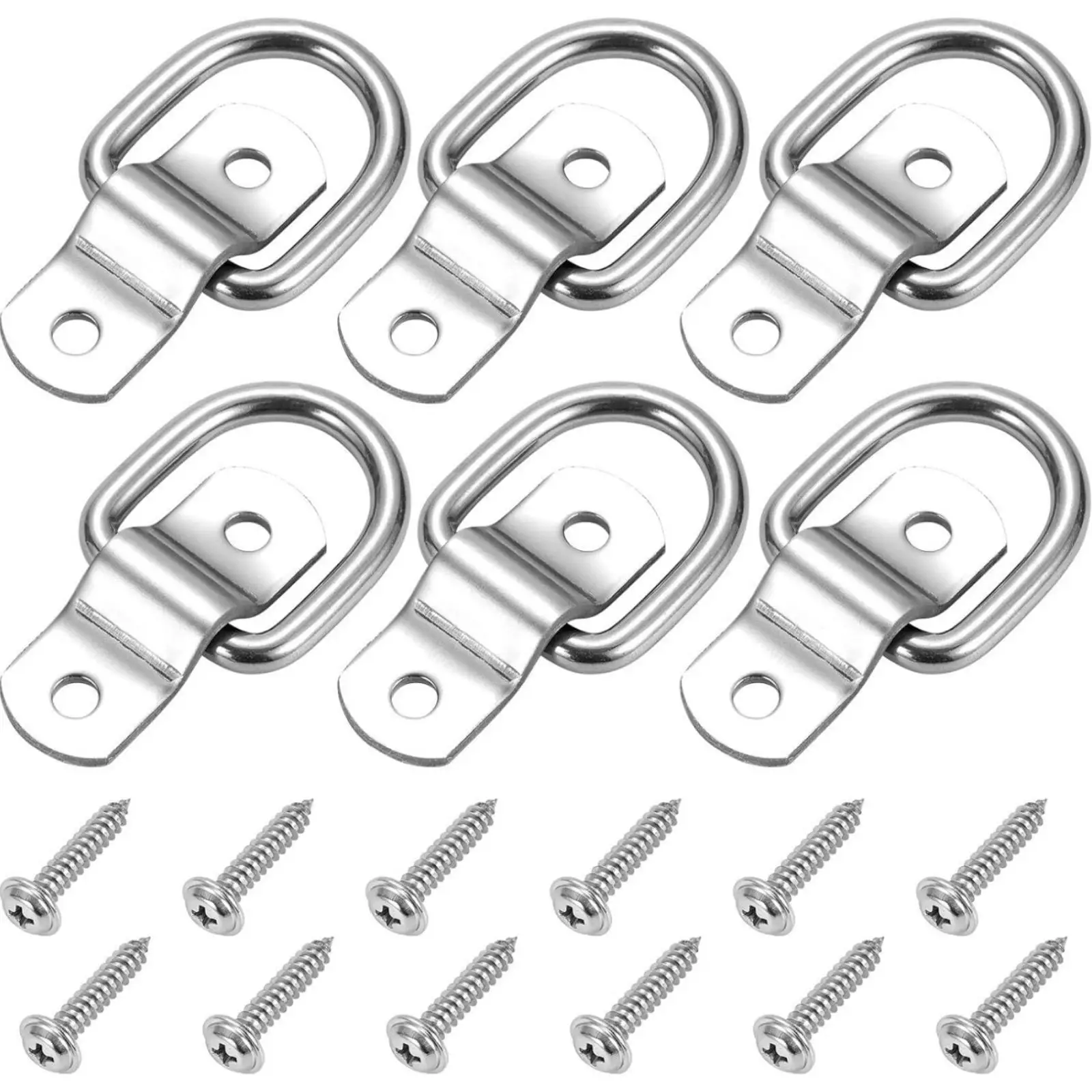 6Pcs For Car Truck Trailers RV Boats Shape Pull Hook Tie Down Anchors Ring Iron D Stainless Steel Cargo Tie Down Ring Fastener