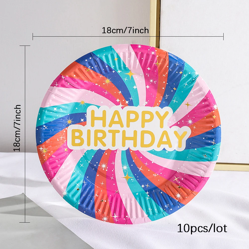 10 Pieces 7 Inch Disposable Paper Plate Multicolor Round Dinner Plate Wedding Birthday Party Decoration Dinner Cutlery Supplies