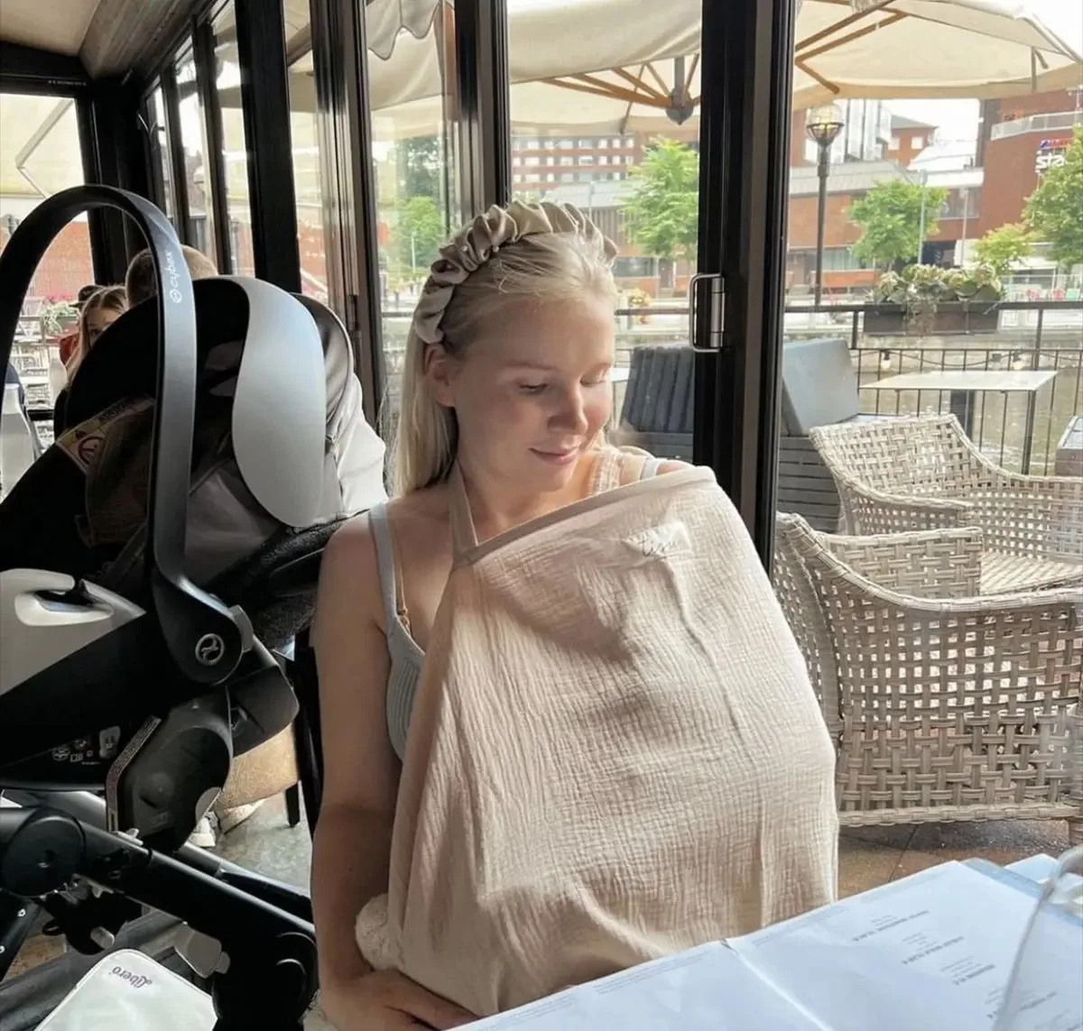 ผ้าคลุมให้นมบุตรแบบพกพา ผ้าฝ้าย ปรับได้ ปกปิดขณะให้นม ผ้าคลุมให้นมเด็ก ผ้าคลุมรถเข็นเด็ก