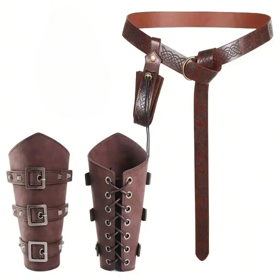 5er-Pack Mittelalterliche Retro-Renaissance-Rittergürtel, Handgelenkschützer und Armschützer, Cosplay-Halloween-Kostüm-Zubehör-Set für LARP