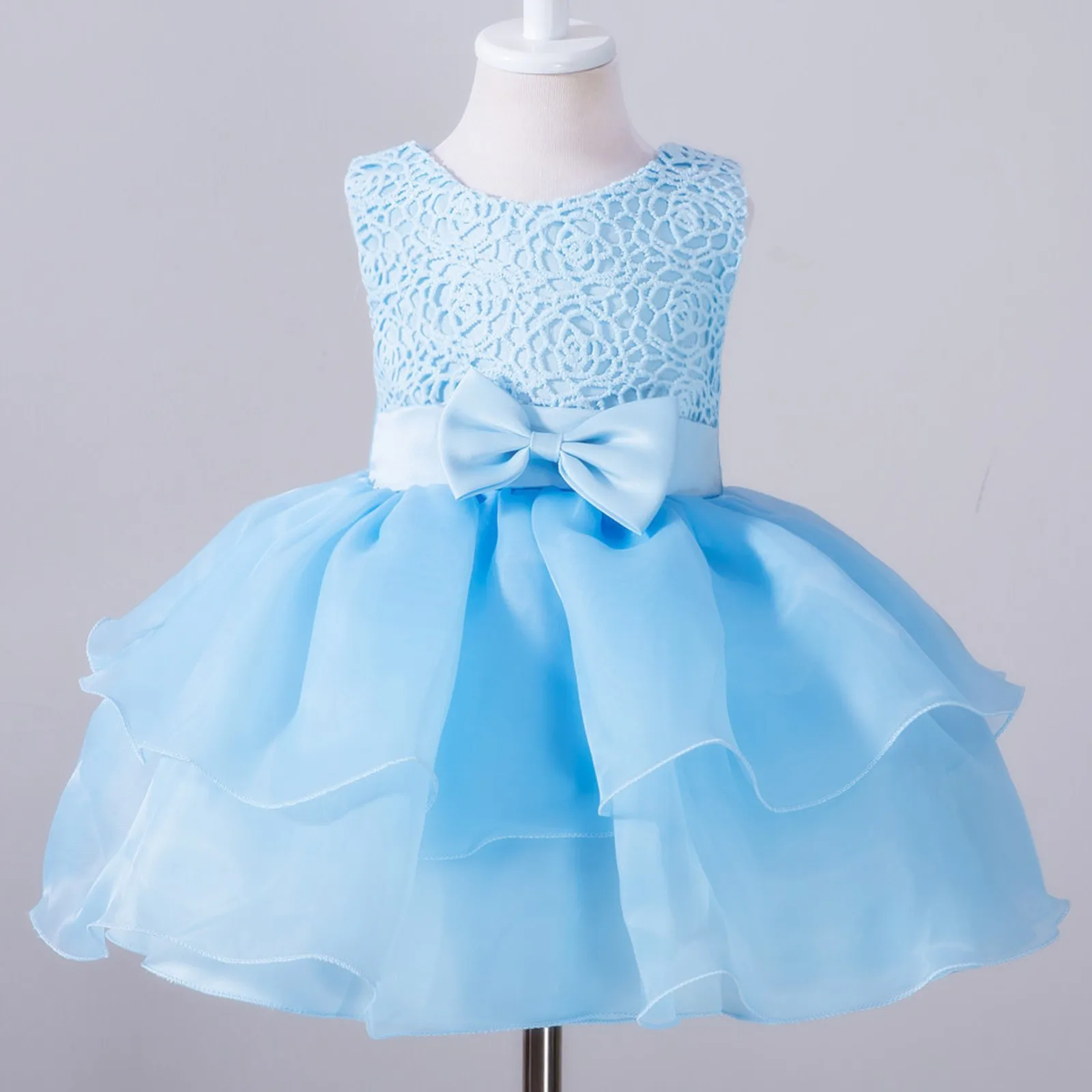 Toddler Baby Kid Girls Dress Bow Tutu Party Birthday Wedding Dresses Solid Tulle Pageant Princess Costumes Bridesmaid Dress