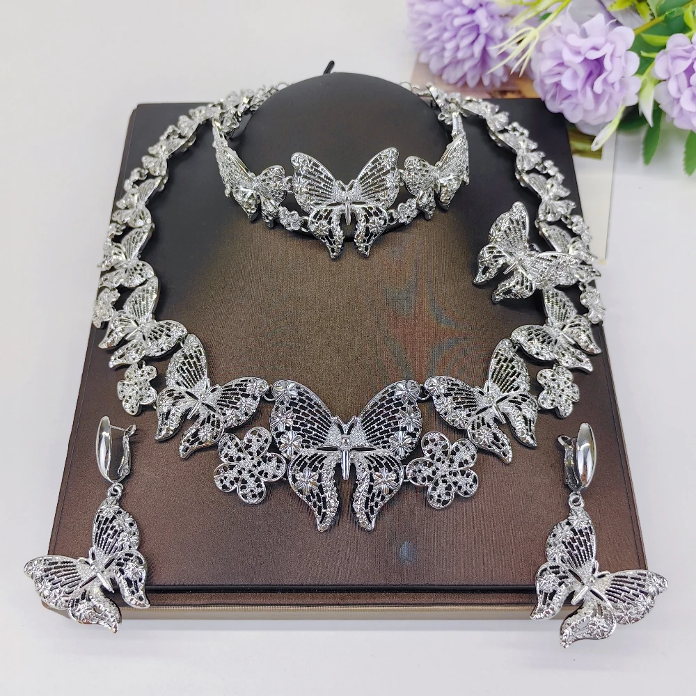

Dubai Gold Color Flower Jewelry Set Fashion Statement Big Butterfly Knot Jewellery Accessories For Women Wedding Gifts